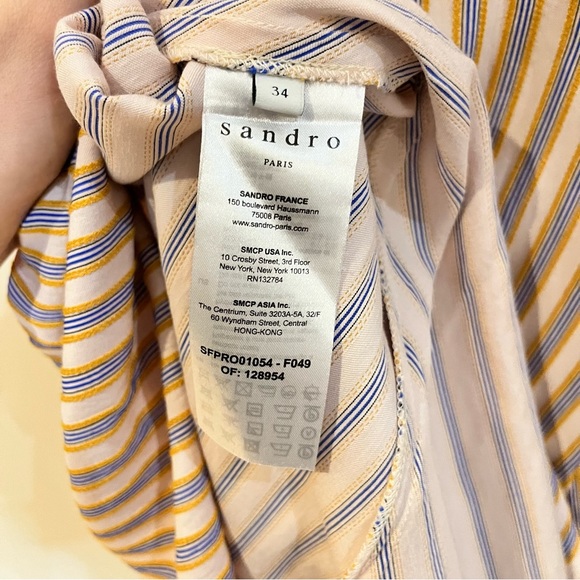 Sandro Paris dress yellow, beige and blue vertical line and sleeveless strap. - Picture 8 of 8